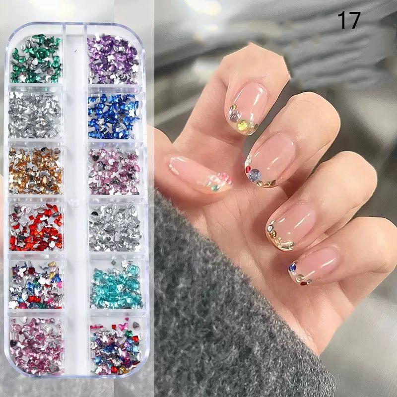 Mix 3D Flatback Nail  12 Grids Mini  Diamonds For Nail Art Glitter Charm Decorative Diy Manicure Art Accessor