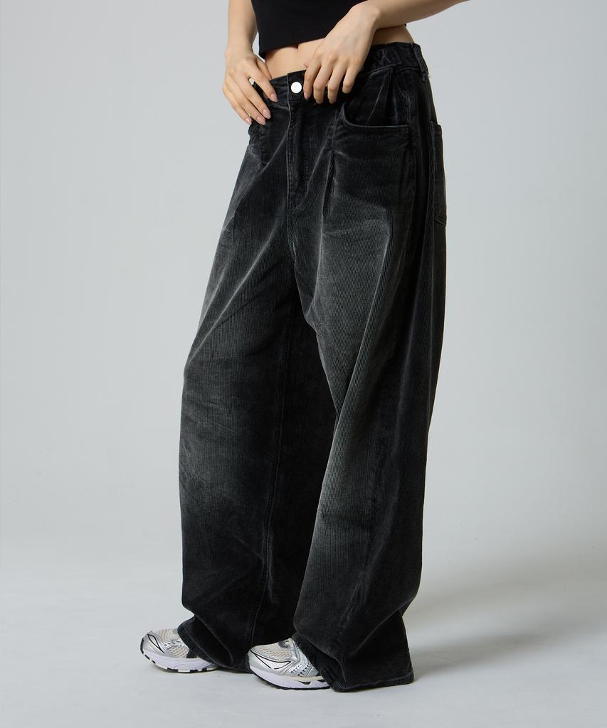 Unknown Planet Custom One-Pleat Wide Corduroy Pants Washed Black
