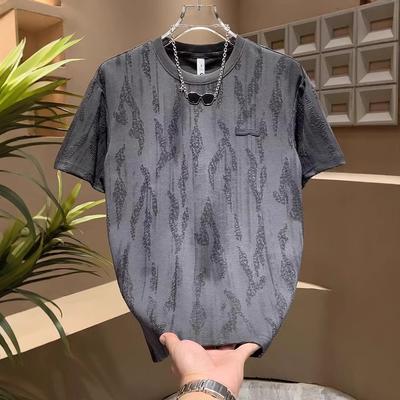 Temperament Trendy Brand Light Luxury Short-Sleeved T-Shirt Men'S Trend Casual Round Neck Half-Sleeved Blue T-Shirt