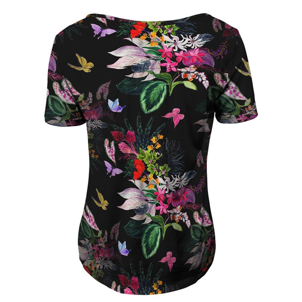 Women's Short Sleeve Tunic Loose Tops Casual Plus Size Tops Pleated Tunic Button Casual Summer Floral Tie Tops For Women