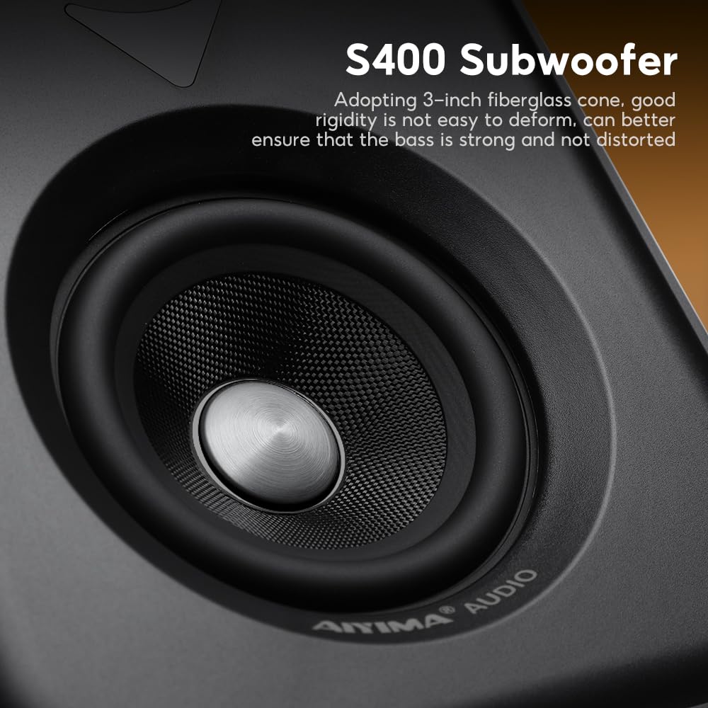 AIYIMA S400 [Updated Model] 100W Bookshelf Active Speaker with Dual Mode 3-inch Bluetooth HiFi Home Subwoofer for Music System, TV, and Computer