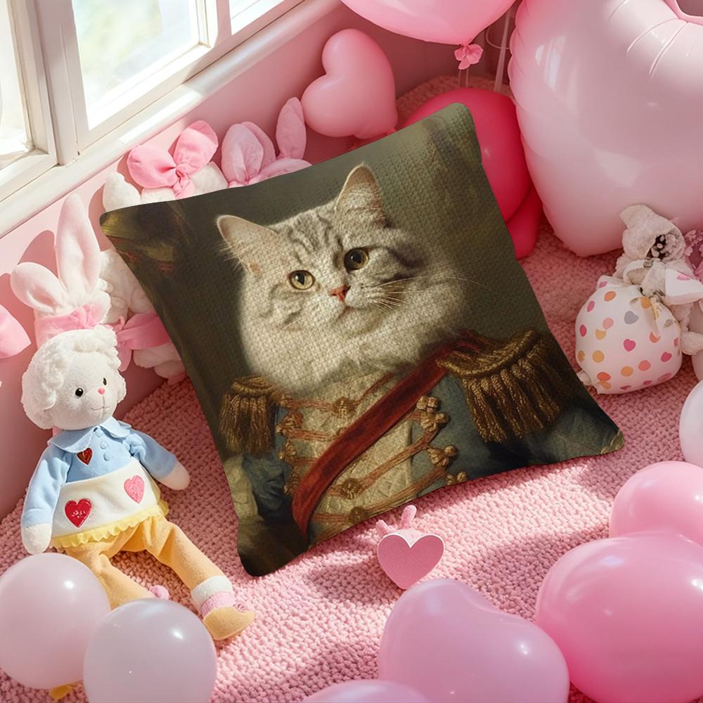 Renaissance Royal Cat Funny Pillow Case Anti-Dustmite Pillowcase Invisible Zipper Silky Short Plush Sofa Cushion Cover