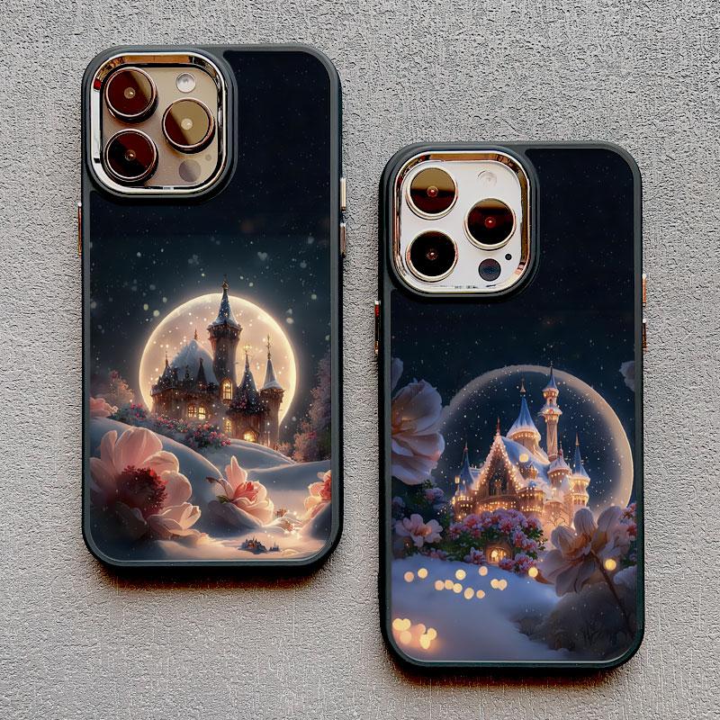 Castle Under Moonlight Luxury Silicone Phone Case For iPhone 13 12 11 Pro Max 14 8 7 Plus SE2 X XR XS 15 14 Pro Max Mobile Case