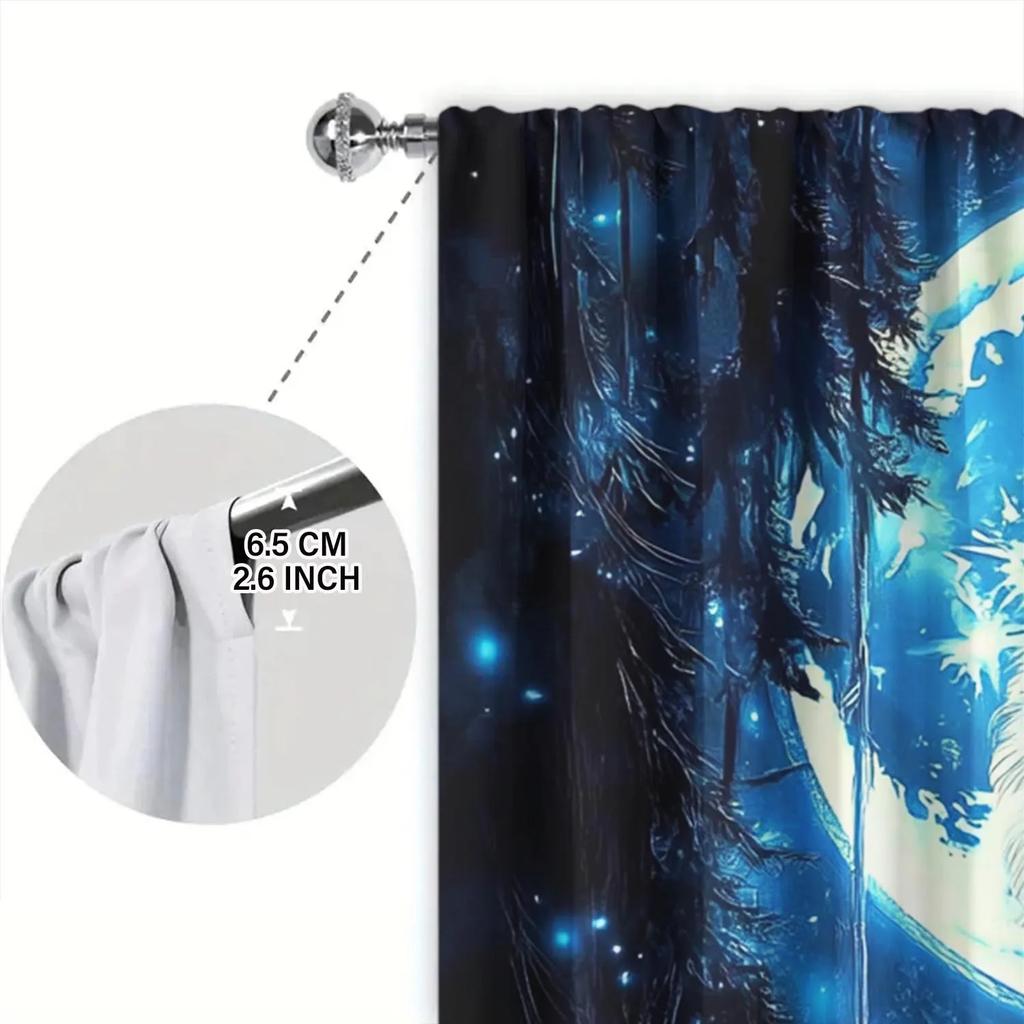 2pcs Under the Moon Wolf King Rose Curtain - Artistic Home Decoration Curtains, All Season Decorative Curtains