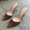 Snake Patterned Open Toed Pointed High-heeled Sandals, Women's Slim Heeled Sandals