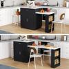 Ilha de cozinha com mesa de jantar extensível para 4-6 pessoas, mesa de cozinha em dois tons, tomada elétrica, armário de armazenamento, 2 gavetas, 2 prateleiras laterais abertas