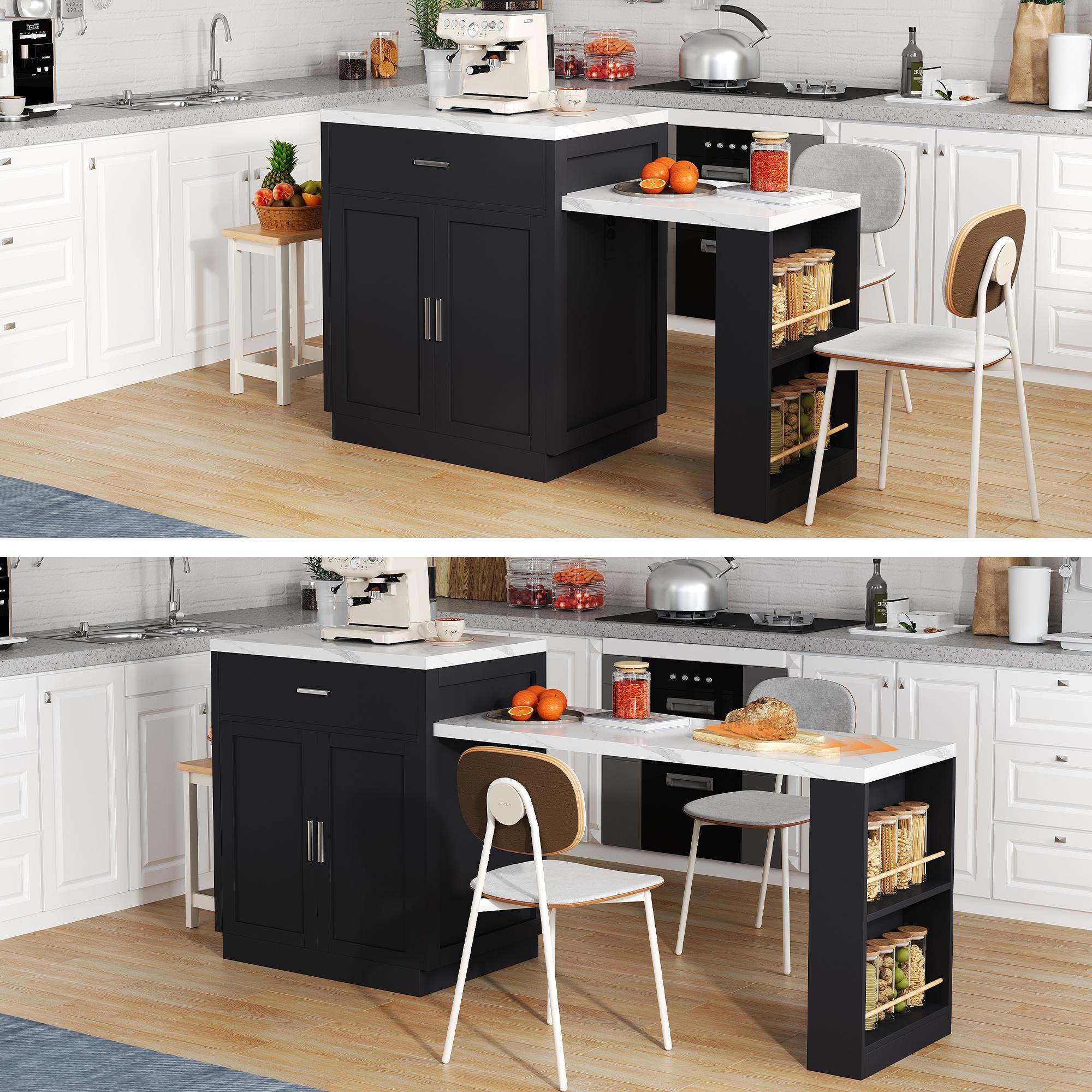 Kitchen island with extendable dining table