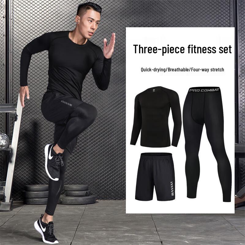WEZHO Men's Quick-Dry Fitness Long Sleeve 3-Piece Set
