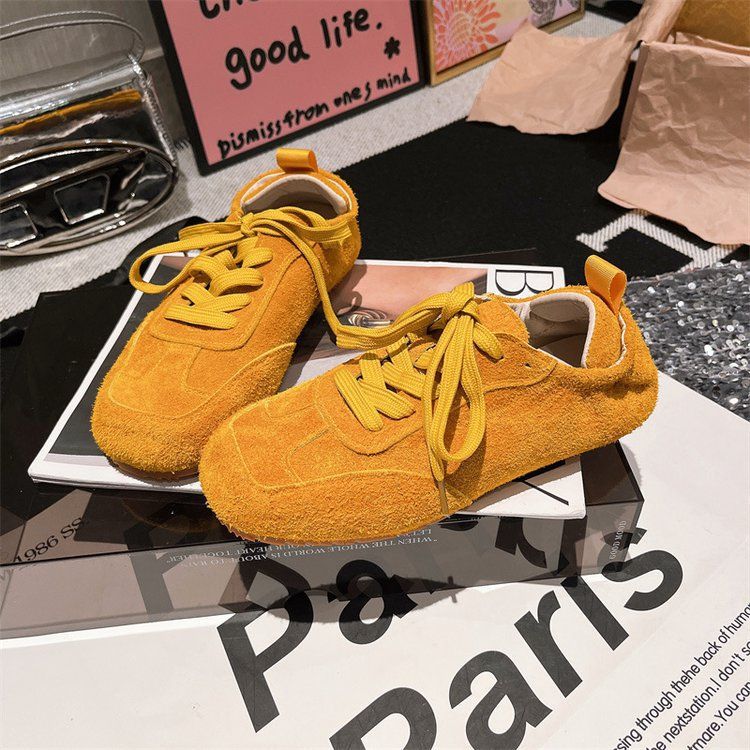 

Spring 2025 new fashion lace-up casual board shoes German training shoes soft sole comfortable versatile single shoes biscuit shoes women 35 жёлтый
