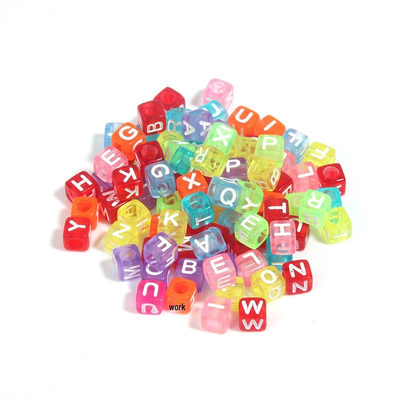 100 Pcs Acrylic Transparent Colored Square Alphabet Charms for DIY Bracelets