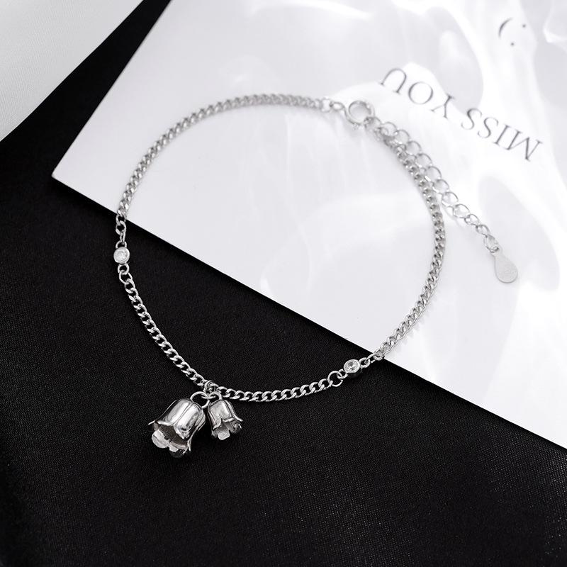 Banyan Tree S925 Silver Lily of the Valley Zircon Chain Bracelet for Women & Girls