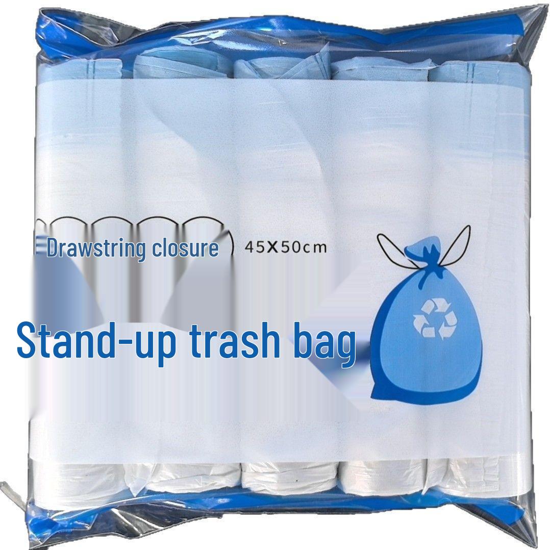 Thickened White Large Drawstring Garbage Bags with Automatic Closure for Kitchen Cleaning