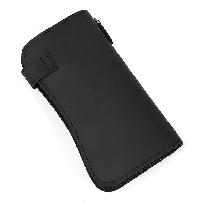 Men'S Leather Wallet Crazy Horse Leather Iron Chain Anti-Theft Long Wallet Multi-Card Wallet Mobile Phone Change Bag