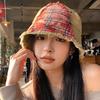 Beggar Style Plaid Bucket Hat Patched Sun Protection Basin Cap Fashion Retro Fisherman Hat  Women