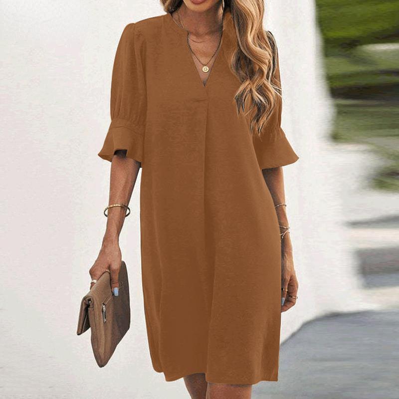 

Летнее повседневное свободное женское платье с v-образным вырезом и половиной рукавов