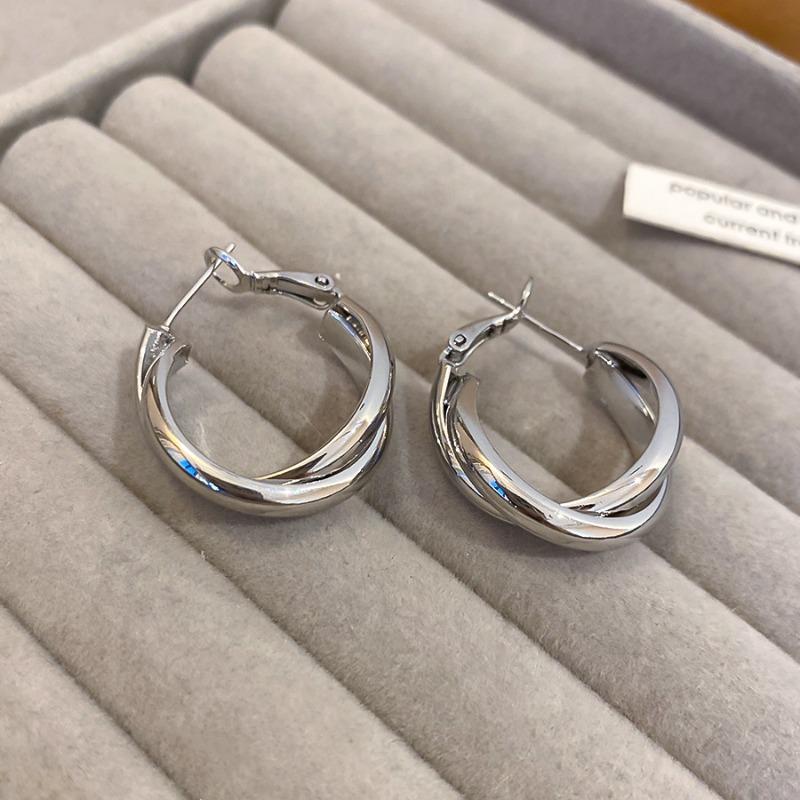 K real gold electroplated silver needle round double-layer stud earrings casual fashion commuting versatile earrings light luxury niche earrings