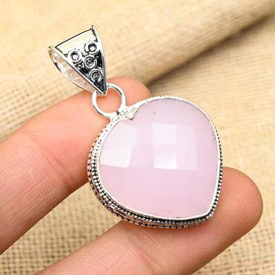 Rosa Chalcedon Edelstein 925 Sterling Silber Handgefertigter schöner Schmuckanhänger für Frauen