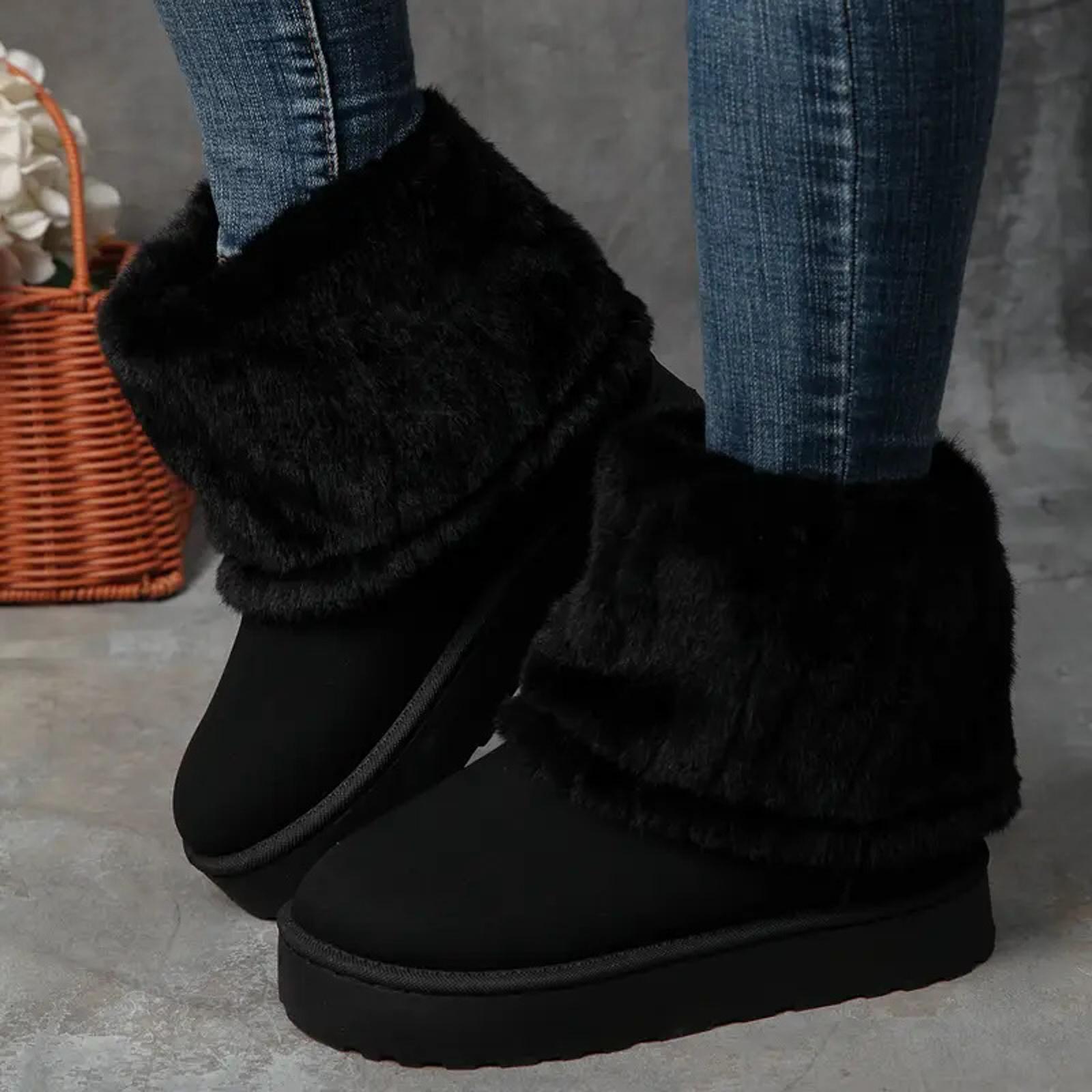 

Lace Top Fashionable Thickened Round Toe Flip Up Short Tube Boots Plus Velvet Warm Non Slip Cotton Boots Shoes Zapatos De Mujer 37 чёрный