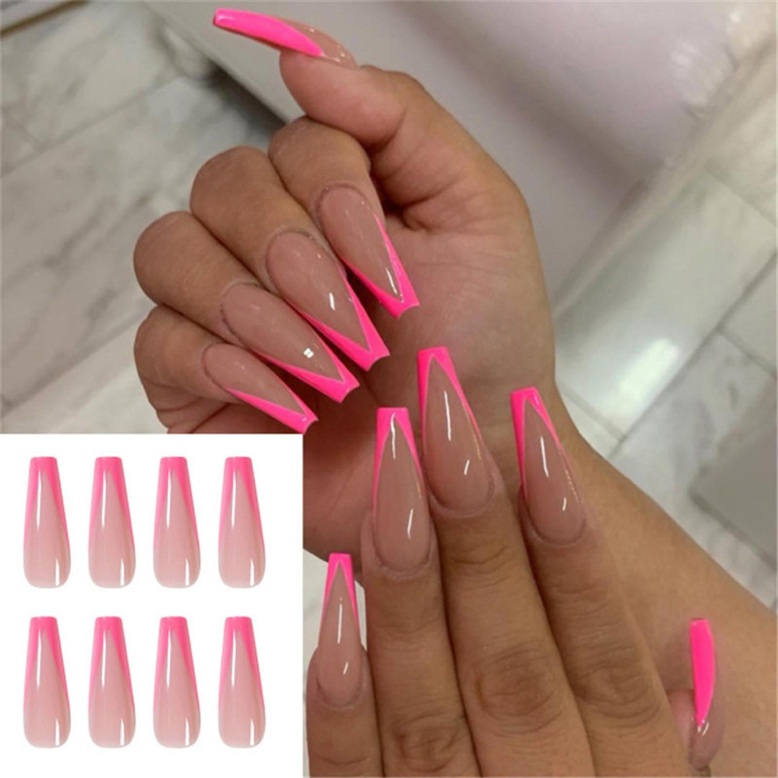 

24 Pieces False Nails Glossy Coffin Long Fake Nails Set DIY Manicure5ml