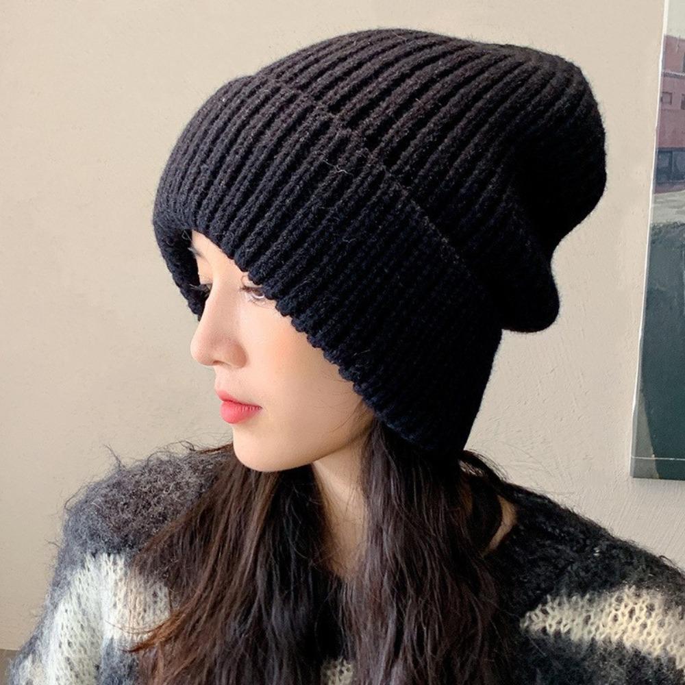Windproof Winter Elastic Warm Knitted Hat Korean Style Beanies Women Hat Solid Color