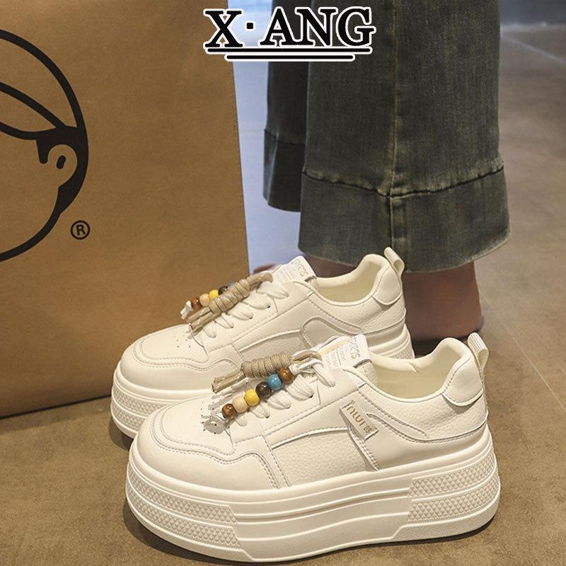 cm height increase small women's shoes leather platform white shoes women's autumn new casual sports board shoes