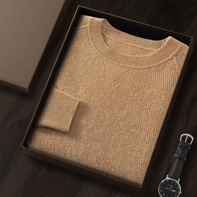Утолщенная кашемировая рубашка с круглым вырезом, вязаный пуловер из шерсти сотовой вязки, мягкая ворсистая внутри S