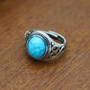 Retro Oval Black Red Chalcedony Unisex Adjustable Ethnic Ring