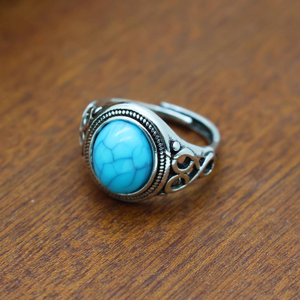 Retro Oval Black Red Chalcedony Unisex Adjustable Ethnic Ring