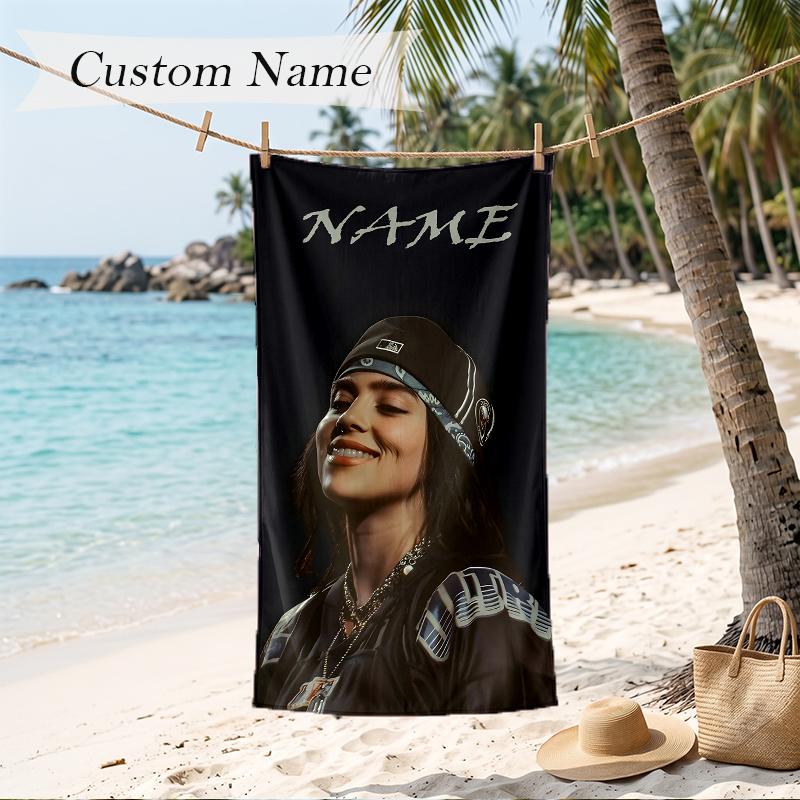 Toalha de Praia Billie Eilish com Nome Personalizado Toalha Macia Personalizada Para Natação Praia Viagem