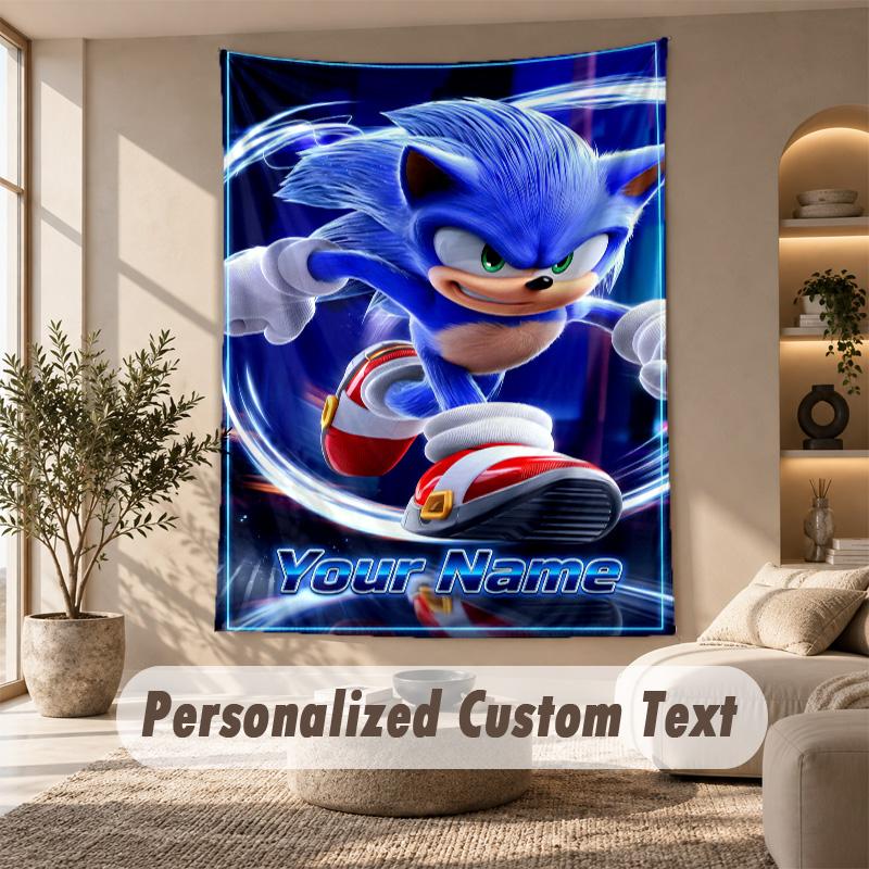 Sonic Tapestry, Personalized Custom Text, Wall Hanging Tapestry For Living Room Home Wall Decor