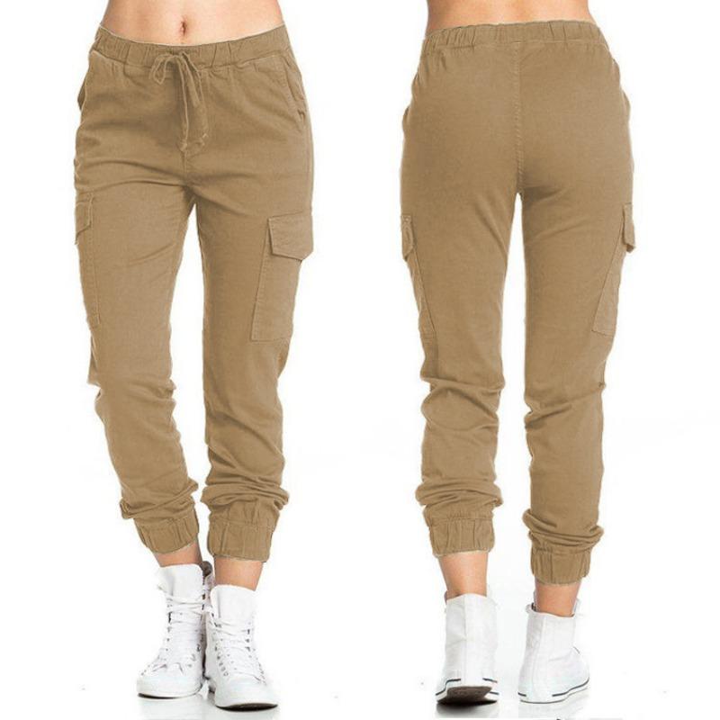 Women S Cargo Casual Elastic Waist Drawstring Side Pocket Long Pants