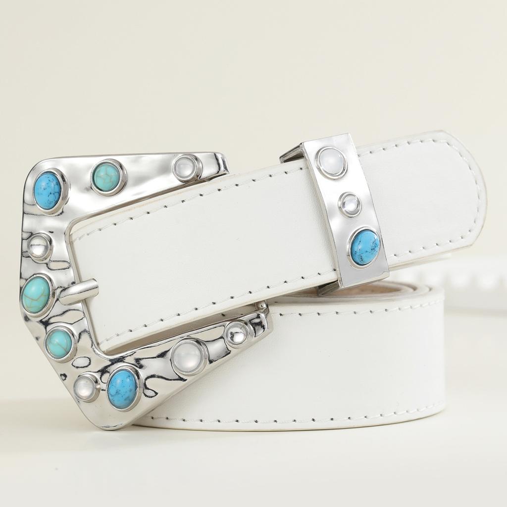 Belt Girl, Cool Jeans, Blue Gem Inlaid Vintage Classic Belt
