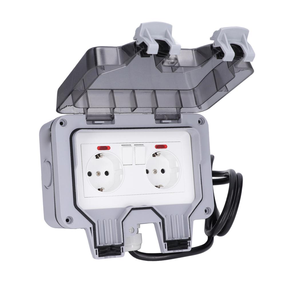 Outdoor Socket Dual European Power Outlet IP66 Waterproof Wall Receptacle  16A