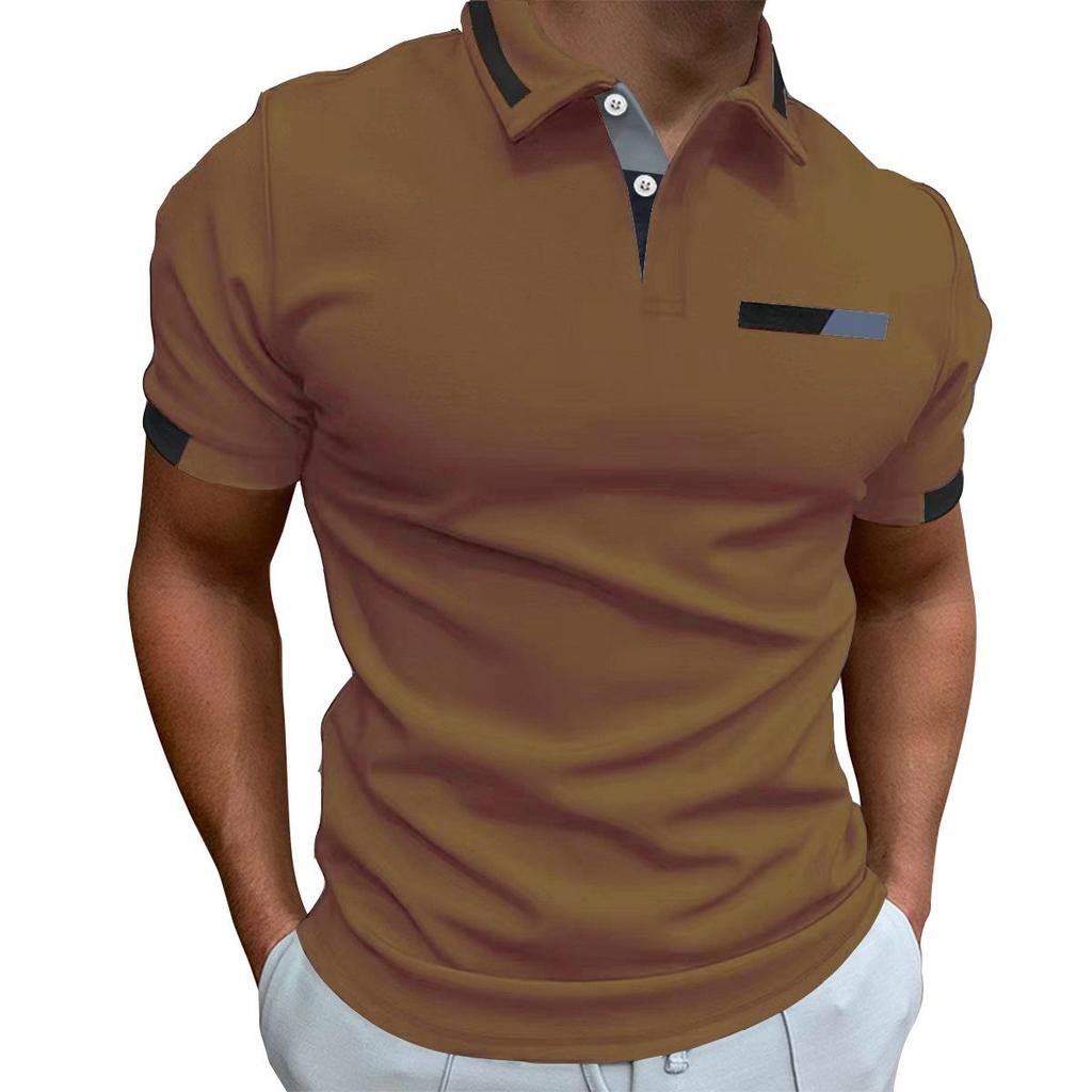 New Men's Casual POLO Shirt Chest False Pockets Lapel Buttons Business T-shirt Tops Male