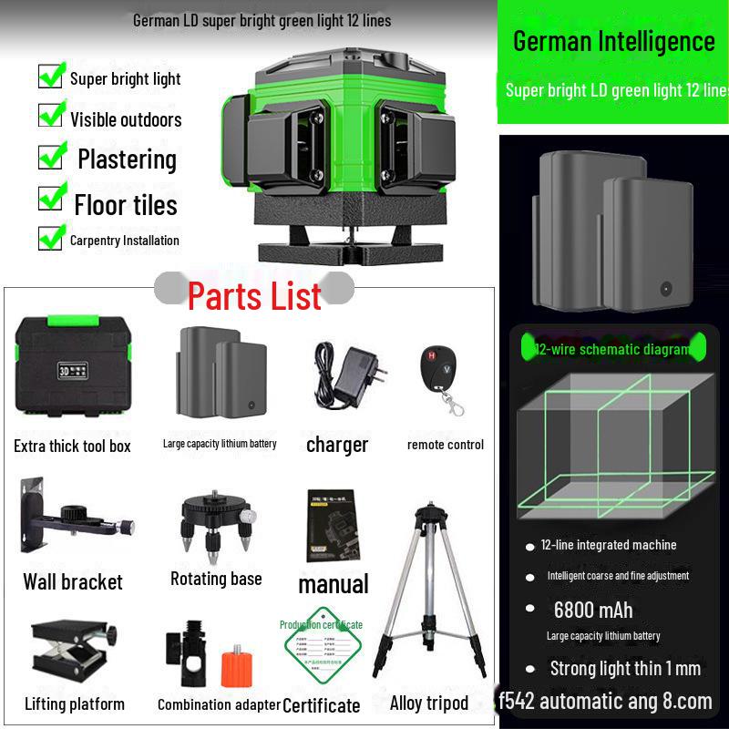 High-Precision 16-Line Green Laser Level Meter with Automatic Leveling