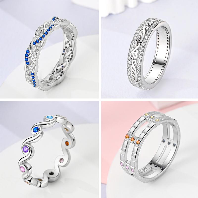 New Copper Rings Red Pink Blue Stone Rings Simple Stackable Women Authentic Rings Ideal For Wedding Party Jewellery Gift