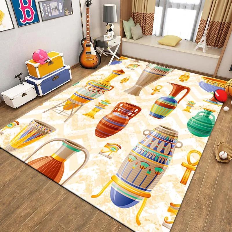 Egyptian Pharaonic Painting Rugs for Bedroom Home Decor Ancient Egypt God Cat Anubis Carpet Floor Mats for Living Room Non-slip