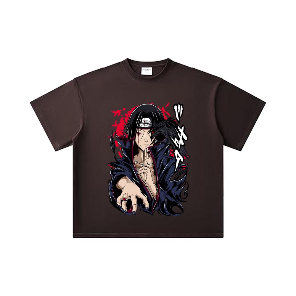 260 GSM Double Yarn 32 Count 100% Cotton Naruto V3 Itachi Print Unisex Heavy Cotton T Shirt