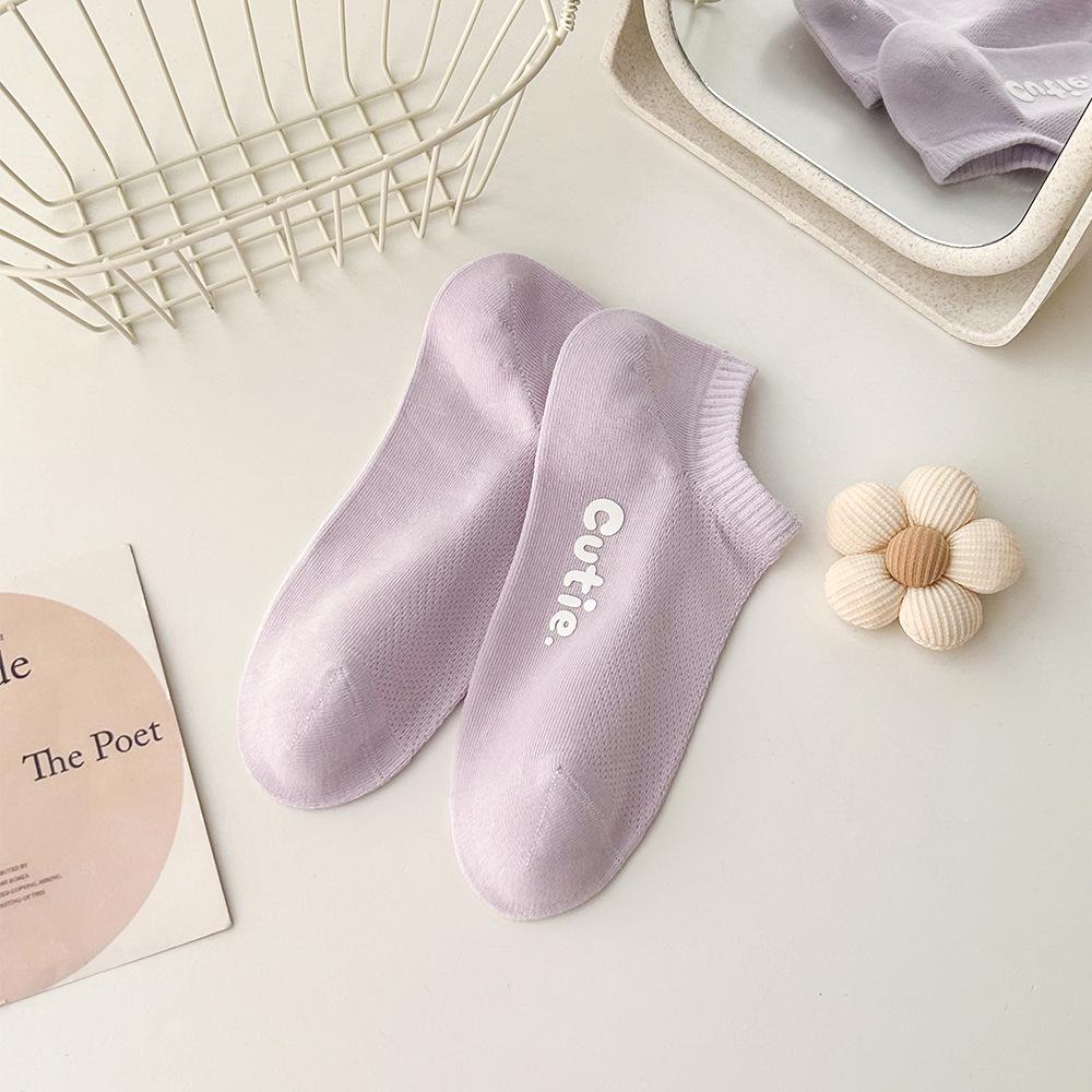 

Женские летние тонкие носки-следки из чистого хлопка, бесшовные, антибактериальные, сетчатые, дышащие, универсальные 1 pair светло-фиолетовый
