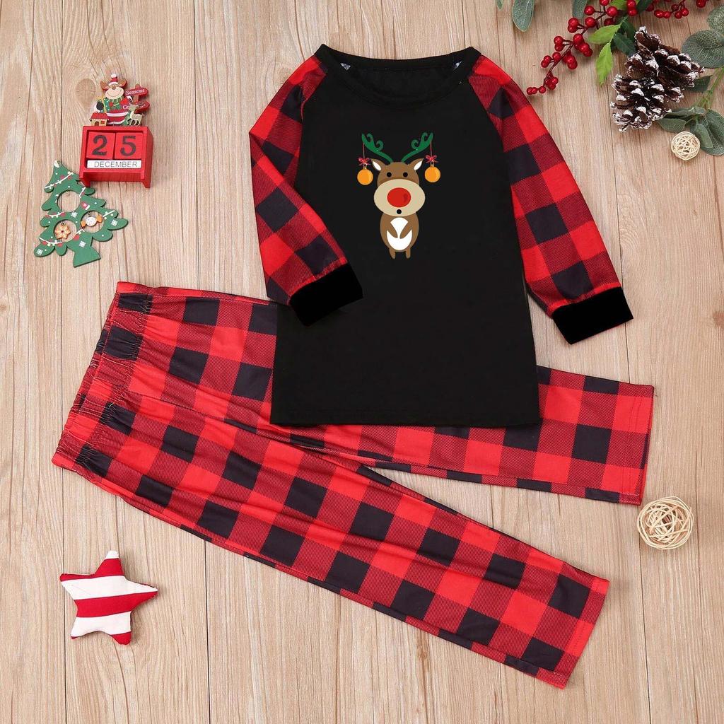 European & American Christmas Plaid Pajama Set: Long-Sleeve, Long Pants, Parent-Child Homewear.