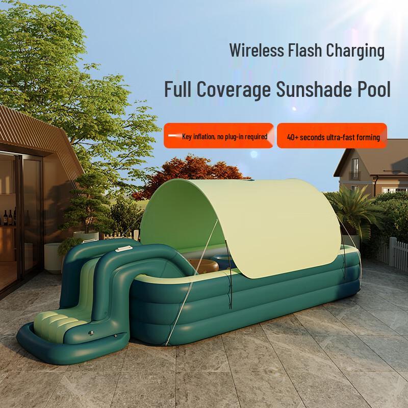 Large Inflatable Kids Pool with Slide & Canopy