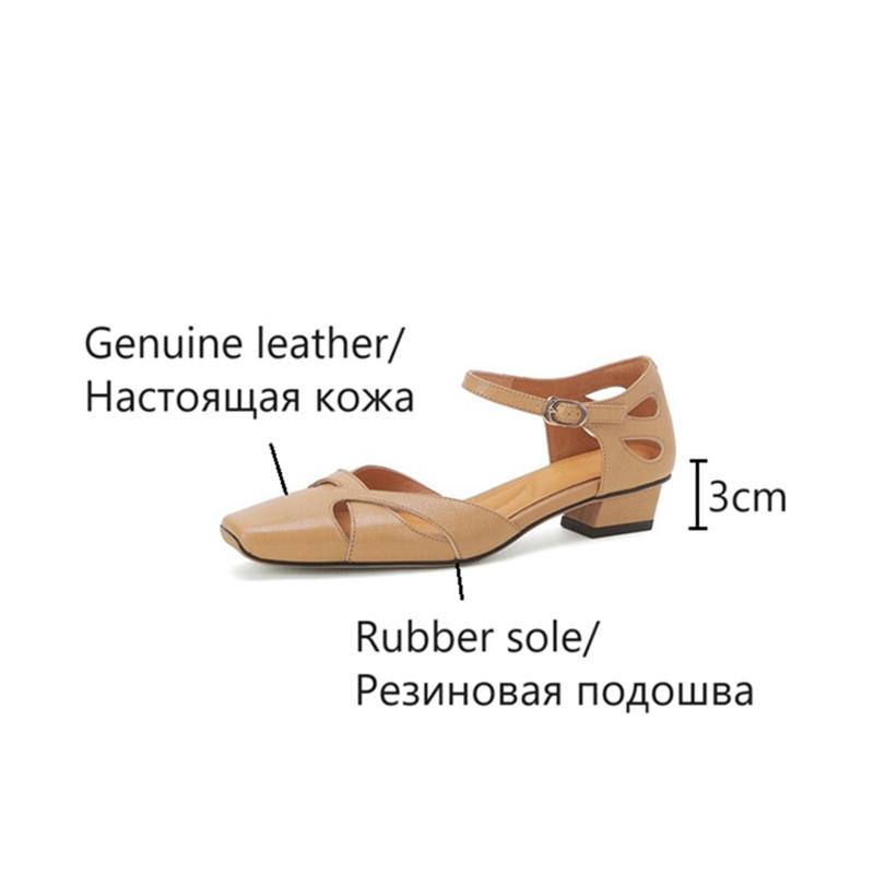 Fashion NEW Summer Women Sandals Genuine Leather Shoes for Women Cover Toe Cover Heel Shoes Square Toe Low Heel Concise Designer Sandals