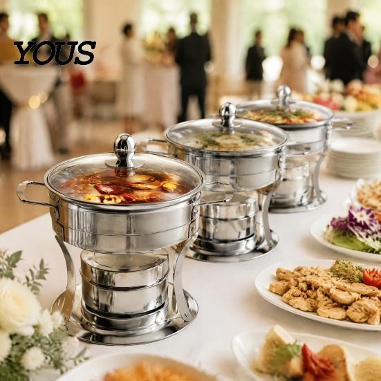 Office Lunch Food Warmer Chafers And Warmers Set with Glass Lid, Round Stainless Steel Compact Vacuum Insulated Meal Box Thermal Serving Bowl,