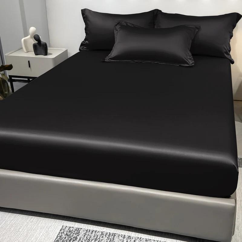 3Pcs Luxury Satin Bedding Set  / 1Pc Satin Elastic Fitted Sheet Ice Silk Mattress Cover Summer Cool Cold Bed Mattress Cover Bedcover