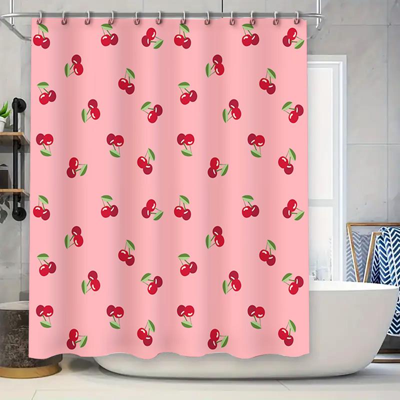 

Cherry Print Shower Curtain Bath Room Decor Pink Flower Printed Fabric Waterproof Washable Modern Kitchen Decoration Size: 180x2 90x180cm