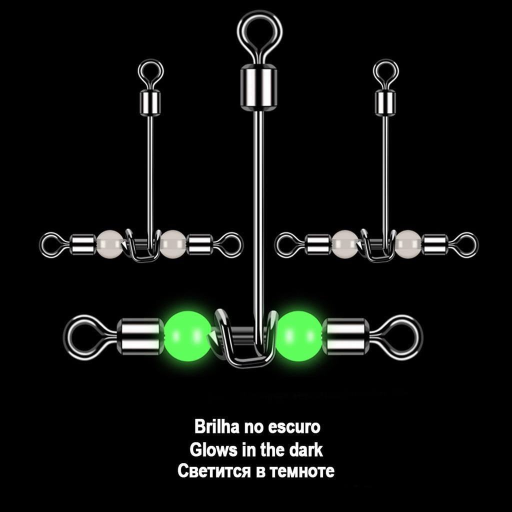 15Pcs Barrel Rolling Swivels Fishing Tackle with Luminous Beads Cross Line Swivels T Shape Swivel Catfish Rig Swivels