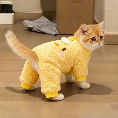 Warm Four Legged Plush Coat Cozy Cat Thermal Clothing Windproof Dog Plush Jumpsuit  Outdoor