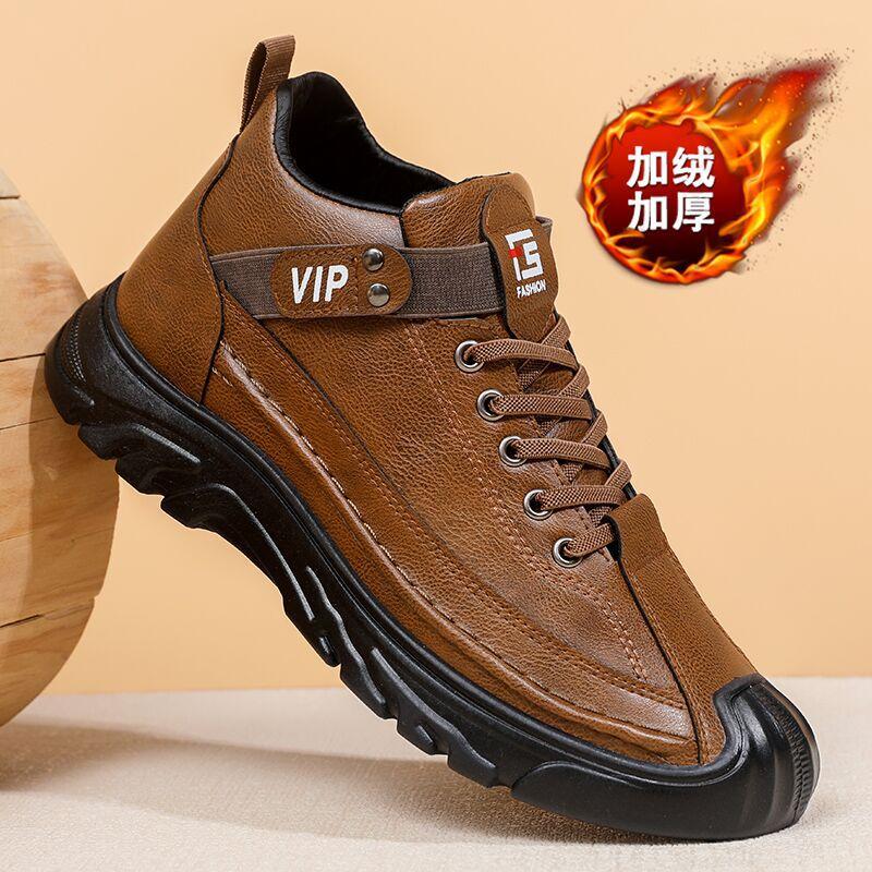 

Мужская уличная кожаная обувь высокие уличные ботинки универсальная модная мужская обувь зимние бархатные теплые хлопковые ботинки ботинки Мартин 44