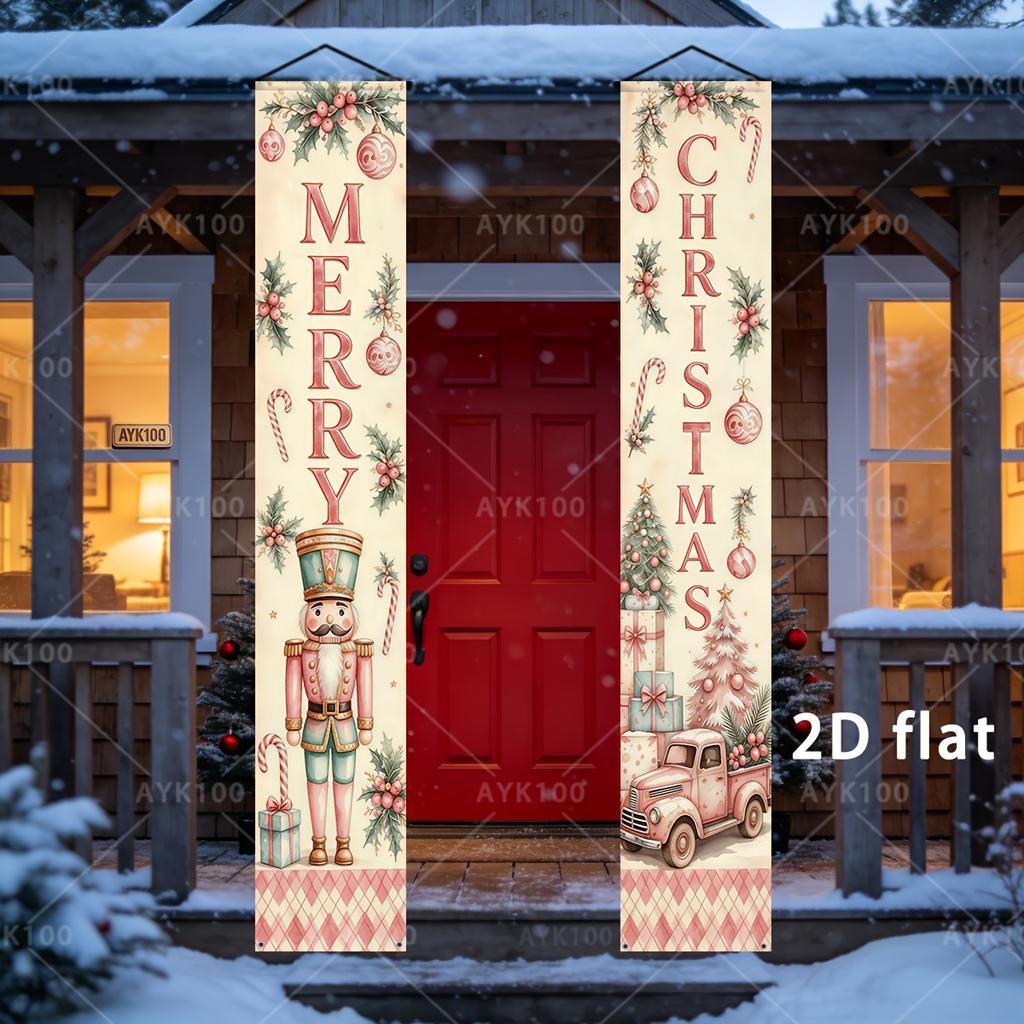 2D Flat, 2D Flat - 2D Flat, 2D Flat - 2D Flat, Party Banner, 2pcs, Christmas Decoration Banner, Merry Christmas Porch Hanging Decoration Flag, Durable