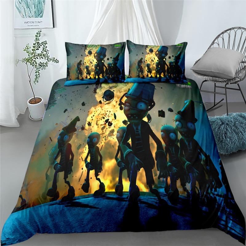 Hot Sale Exquisite 3D Plants Vs Zombies Wallpaper Gamer Printing Bedding Set Duvet Cover Comforter Bed Adult Youth Girls Gift